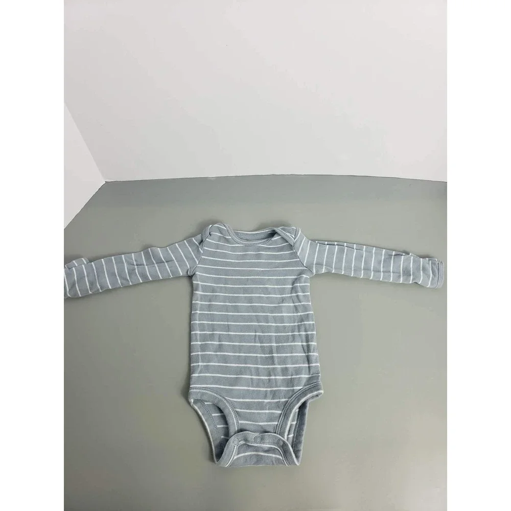 Carters Baby Bodysuit 3M‎ Blue White Stripe Long Sleeve Onesie